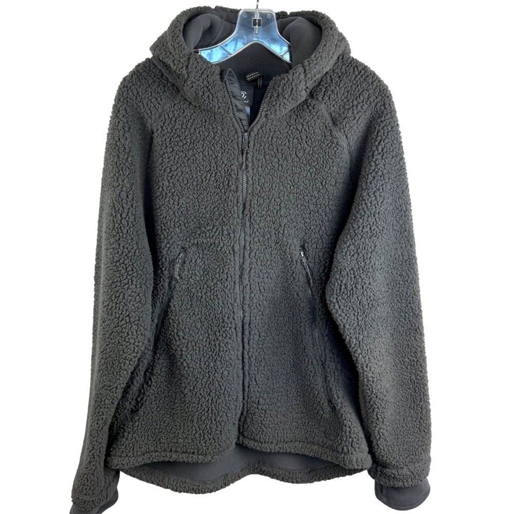 Champion Womens Medium Teddy Bear Fleece Lined Hoodie Jacket Gray Zip-Up EUC